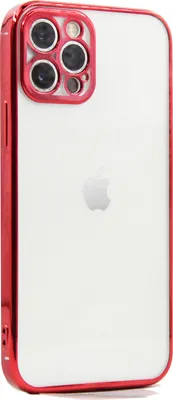 A red and clear iPhone 13 Mini case with the Apple logo visible on the back.