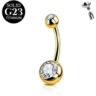 Productafbeelding van Buikpiercing van titanium chirurgisch staal, 14G, 1 stuk, 12mm, goudkleurig met zirkonia, voor dames