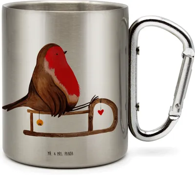 Produktbild von Mr. & Mrs. Panda Thermobecher Rotkehlchen Schlitten - Transparent - Geschenk, Teetasse, Isolierbecher, thermotasse, Reisebecher, Vogel, Teebecher, Weihnachten