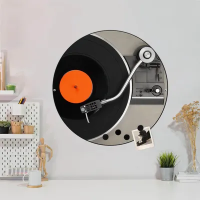 Produktbild von Design Stahlmagnettafel Schwarz Rund 47cm Plattenspieler