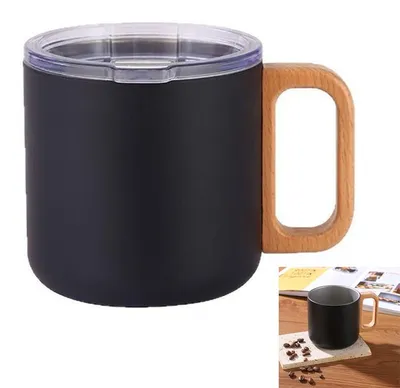 Produktbild von Isolierter Kaffeebecher mit Henkel, Kaffeetassen, 400 ml Fassungsvermögen, Edelstahl-Reisebecher mit Deckel, doppelwandiger Vakuum-Metallbecher