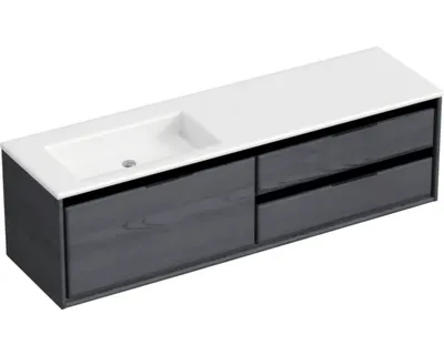 Produktbild von Sanox Badmöbel-Set Loft BxHxT 160,5 x 47 x 45,5 cm Frontfarbe black oak mit Waschtisch Mineralguss weiß Griff chrom 8475