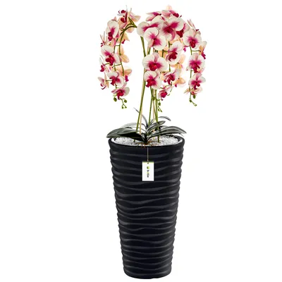 Produktbild von Blumenkübel freistehend Blumentopf  Ø 35 cm H 62 cm Anthrazit  Übertopf  Meißelblumentopf Pflanzkübel aus Kunststoff mit Einsatz