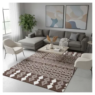 Imagen del producto de Melis Home Alfombra kilim de chenilla Marrón 120x160 cm con estampado bereber, y blanco, y algodón, impresión digital, antideslizante, 9 mm de alto