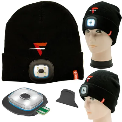 Produktbild von Schwarze Mütze mit integrierter LED-Beleuchtung, 250 Lumen Lichtleistung, Universalgröße