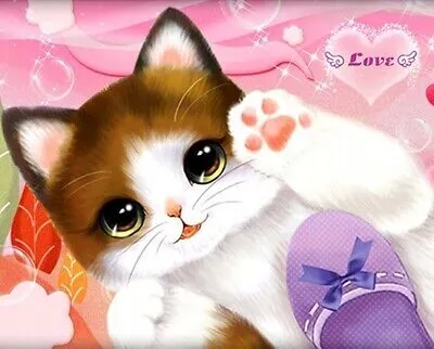 Produktbild von 20x15 cm Diamanten Malerei Zum Selbermachen Diamond Painting Katze mit Pantoffel