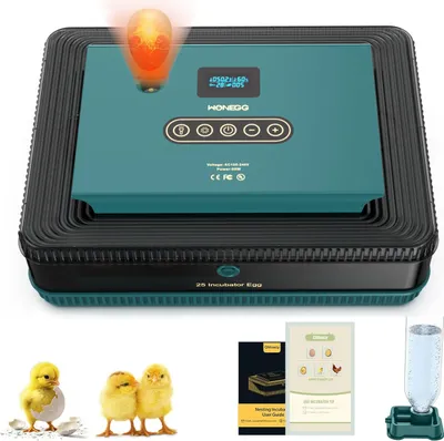 Imagen del producto de Incubadora automática para 25 huevos, máquina de incubación digital inteligente con pantalla que muestra la temperatura, la humedad y los días de incubación, ideal para huevos de aves de corral de pequeño tamaño, como huevos de gallina, codorniz y pato