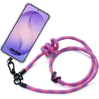 Image de Coque pour Samsung Galaxy S26 Plus, Protection Transparente Antichoc avec Cordon Amovible Rose