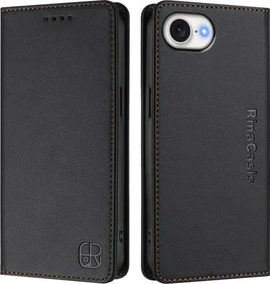Produktbild von Lederhülle für iPhone 16e/iPhone 17e Hülle Flip Brieftasche Kartenfächern Ständer Schutzhülle Schwarz