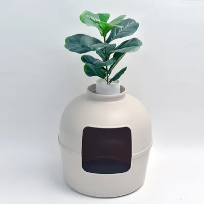 Immagine prodotto di RHRQuality Lettiera per gatti - Flower XXL – Toilette nascosta per gatti – Per gatti di grossa taglia – Con ampia entrata (51 cm) e parte superiore rimovibile – Cappuccino Cream