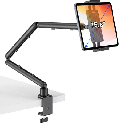 Produktbild von Tablet Halterung Schreibtisch & Bett, 360° Verstellbarer Gelenkarm für 4,7-15,6 Zoll iPad Pro/Air/Mini, Tragbarer Monitor, Alu Tischhalterung
