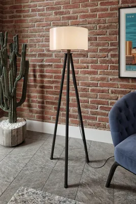 Productafbeelding van Opviq, hoogwaardige staande lamp, crème en zwart, 138 cm hoog | Lampenkap van kraftpapier, Ø 40 cm, H 21 cm | E27 fitting, max. 40 W, ideaal voor modern wonen, IP20.