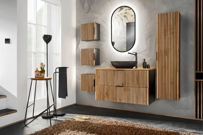Produktbild von Design Badmöbel Set XILO 100 cm mit Waschbecken LED Soft-Close komplettes Badmöbel Set