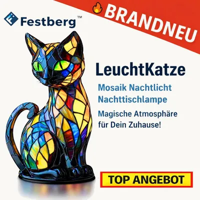 Produktbild von Festberg™ LeuchtKatze Katzenlampe Mosaik Nachtlicht Nachttischlampe