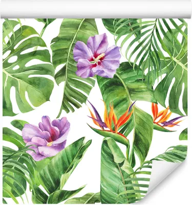 Produktbild von 10m VLIES TAPETE Rolle Blumen Blätter Monstera Palmen Aquarell Flora XXL