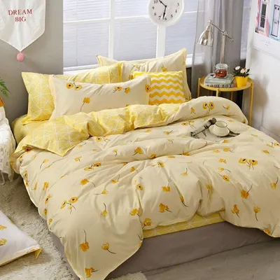 Produktbild von Bettwäscheset 3-teilig Blumenmuster Gelb Weiß 220x240 cm Mikrofaser
