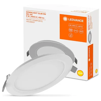 Produktbild von LEDVANCE DL SLIM DN 105 6 W 3000 K WT, 1 Glühbirne(n), 3000 K, 420 lm, IP20, Weiß