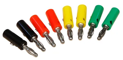 Zdjęcie produktu dla Zestaw wtyków bananowych McPower, 4 mm, otwór krzyżowy, sprężyna dociskowa, 4 kolory, 8 sztuk