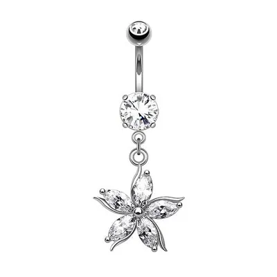 Produktbild von Taffstyle Bauchnabelpiercing Bauchnabelpiercing Schmuck Blumen Blüte Blatt Kristall Anhänger, Silber