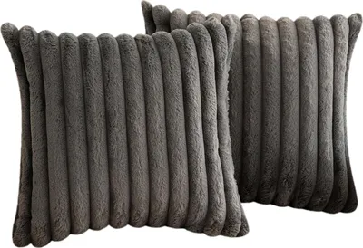 Produktbild von MODFU Samt Kissenbezug 2er Set Kissenhülle 45x45 cm mit Reissverschluss Sofakissenbezug Eleganter Dekokissenbezug ohne Füllung Dunkelgrau