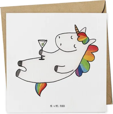 Produktbild von Mr. & Mrs. Panda Grußkarte Einhorn Cocktail - Weiß - Geschenk, Klappkarte, faltkarte, Spruch, Geburtstag, Einhörner, Party, Unicorn, doppelkarte, anlasskarte, Lustig