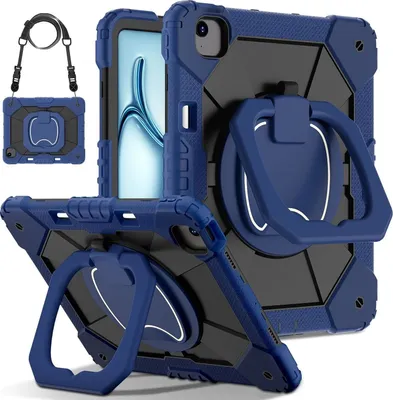 Produktbild von Für Apple iPad Air 13 2025 / 2024 Hybrid 360 Grad Tasche Hülle Schultergurt Blau