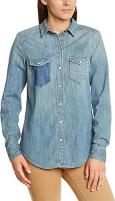 Produktbild von edc by ESPRIT Damen Regular Fit Hemd Denim, Gr. 38 (Herstellergröße: M), Blau (C LIGHT BLEACH 947)