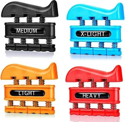 Produktbild von 4 Stück Fingerverstärker, Handtrainer, Federtrainer, Fingerübungswerkzeug für Gitarre, Klettern und Physiotherapie