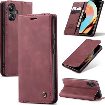 Produktbild von Realme 10 Pro+ Hülle, Retro Kunstledertasche mit Standfunktion Schutzhülle für Realme 10 Pro+ Rot