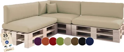 Produktbild von sunnypillow Palettenkissen Outdoor, wasserdicht, UV-lichtecht - 8er Set - Palettenauflage für Palettensofa für Haus, Garten - Palettenpolster für Palettenmöbel - Rückenkissen & Sitzkissen Cremefarben