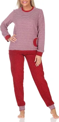 Produktbild von Normann Mädchen Frottee Pyjama langarm mit Bündchen in Tupfen- und Ringeldesign ; Ringel , 152