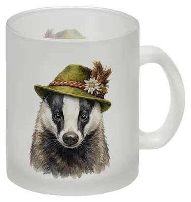 Produktbild von Dachs mit alpenländischem Trachtenhut Glas Tasse