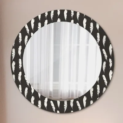 Produktbild von Spiegel Rund mit Aufdruck - Wandspiegel Design Wandmontage – Badspiegel - Federn - Rund: Ø60 cm
