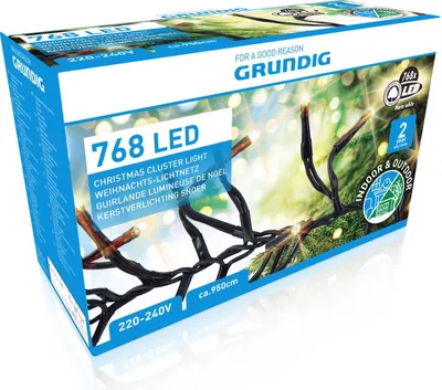 The image shows the packaging of a set of LED Christmas lights.