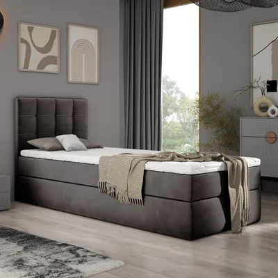 Produktbild von Boxspringbett 90x200 Adelle mit Bettkästen mit Bonell Matratze mit Topper H3 Komplett-Set Doppelbett Polsterbett BRAUN velvet