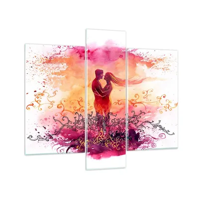 Produktbild von Bilder auf glas - Liebe Paar Flitterwochen - 95x80cm - Glasbilder - Wandbilder - Kunstdruck - zum Aufhängen bereit - Wanddekoration aus Glas - Glas Bilder - Wandbild auf Glas - 3 Teile - GCB95x80-3006