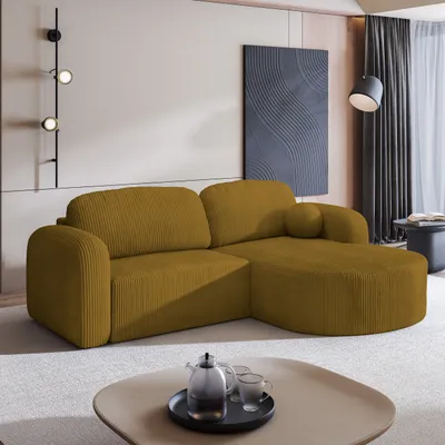 Produktbild von Masseno Ecksofa AMILIA P mit Schlaffunktion L-Form, Sofa mit Bettkasten, Wohnzimmersofa, Couch, Soffa, Bettsofa, Couchgarnitur- Gelb, POSO 01