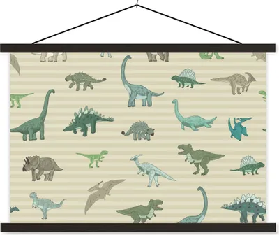 Produktbild von MuchoWow® Textilposter Dinosaurier - Braun - Grün - Jungen - Mädchen - Kinder 60x40 cm mit schwarzem Rahmen - Hölzernes