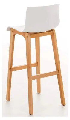 Produktbild von 2er Set Design Barhocker Hover mit Lehne und Kunststoffsitz, Barstuhl mit Holzgestell und Fußstütze, Sitzhöhe 77 cm, Farbe: Weiß