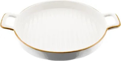 Zdjęcie produktu dla Elegancki talerz do serwowania ze złotym brzegiem i praktycznymi uchwytami - ø16 x 3 cm Biały