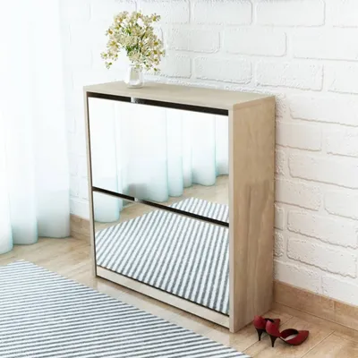 Obrázok produktu pre The Living Store Botník s 2 priehradkami zrkadlo dubový vzhľad 63x17x67 cm