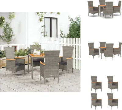Produktbild von vidaXL 5-tlg. Garten-Essgruppe mit Kissen Grau Poly Rattan -  Gartenstühle