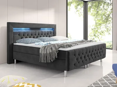 Obrázok produktu pre Boxspringová manželská posteľ s LED osvetlením 160x200 DELBIN - šedá + topper ZDARMA