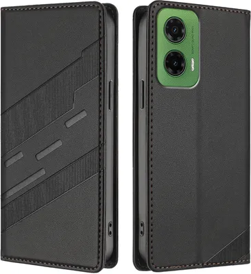 Image de Etui pour Motorola Moto G35 5G, étui portefeuille en cuirPolyuréthaneavec fente pour cartes et fonction stand Schwarz