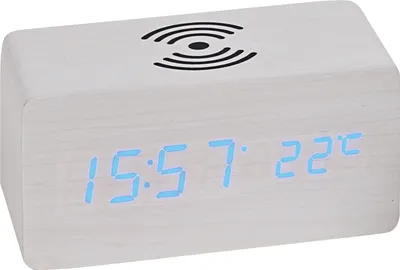 Produktbild von Atlanta 1129/0 Tischwecker WIRELESS CHARGING weiß digital Temperatur Datum