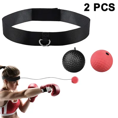 Produktbild von BOXEN Reflexball – 2 Bälle + 1 Stirnband, ideal für das Training von Reflexen, Reaktion und Hand-Augen-Koordination（Schwarzer PolyurethanBall + Roter Gummiball）