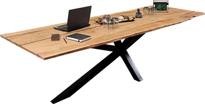 Produktbild von Baumkantentisch Akazie mit schwarzen Resin-Adern naturfarben 260 x 100 cm Spider-Gestell schwarz POLLY