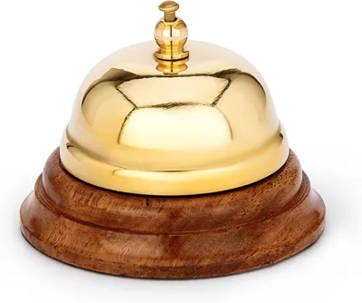 Productafbeelding van Maritim toonbankbel massief messing goud met houten - Voet 8x6cm tafelbel 11587