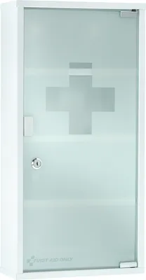 Produktbild von First Aid Only Medizinschrank Weiß mit Glastür und 4 Fächern