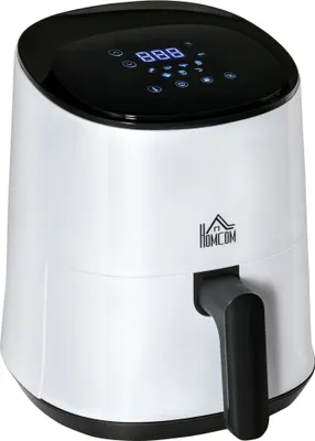 HOMCOM Heißluftfritteuse 2,5 L 1300W mit 7 Menüs Antihaftbeschichteter Korb für gesundes ölfreies fettarmes Kochen Stahl Weiß+Schwarz 33,9 x 24,9 x 29,9 cm